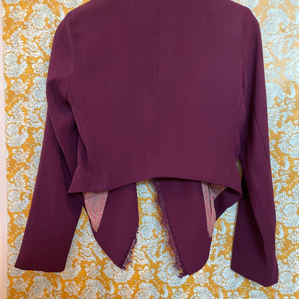 Anthropologie Elevenses Plum Asymmetric Drape Shawl Collar Open Front Jacket - Picture 3 of 4